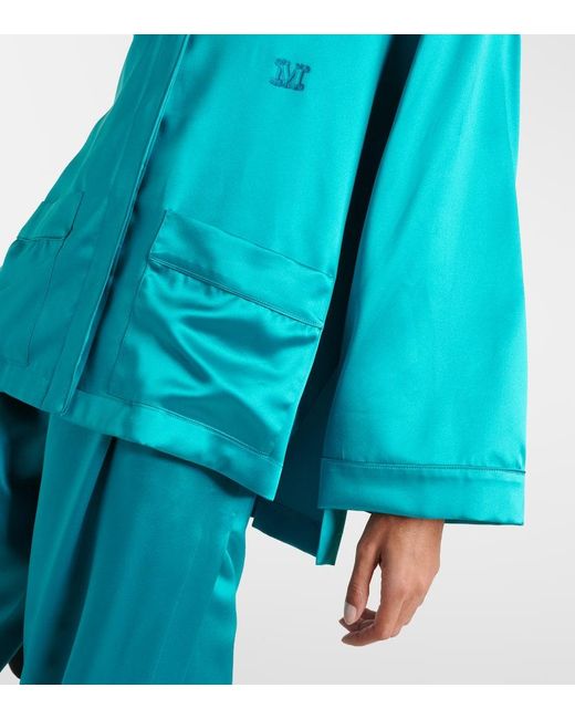 Max Mara Blue Elegante Vasaio Silk Pajama Shirt