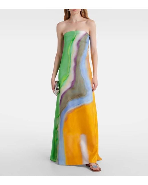 Christopher Esber Yellow Printed Silk Satin Maxi Dress