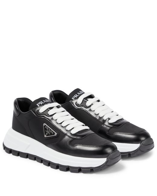 Prada Prax 01 Leather-trim Gabardine Sneakers in Black | Lyst UK