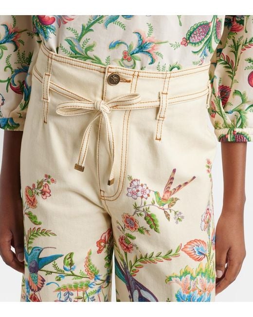 Etro White Belted Printed Wide-Leg Jeans