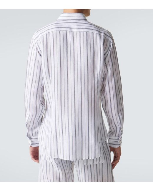 Fedeli White Striped Linen Shirt for men