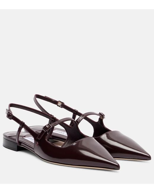 Jimmy Choo Brown Didi Patent Leather Slingback Flats
