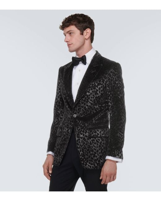 Tom Ford Black Leopard-print Velvet Blazer for men