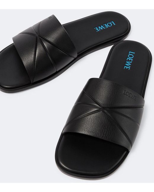 Loewe Black Origami Leather Slides for men