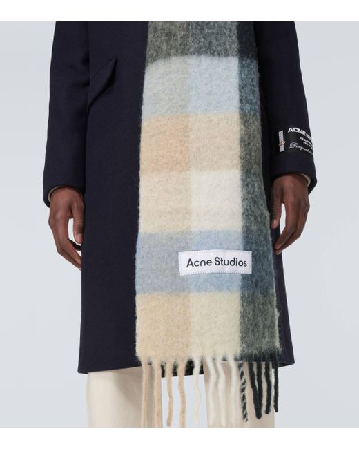 Acne Blue Checked Wool-blend Scarf for men