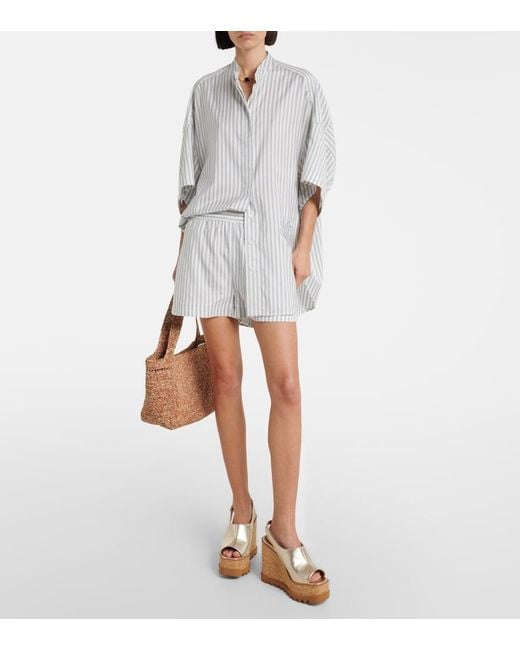 Stella McCartney White Silk And Wool Striped Shorts