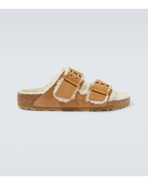 Birkenstock Arizona Leather And Shearling Sandals in Metallic for Men | Lyst