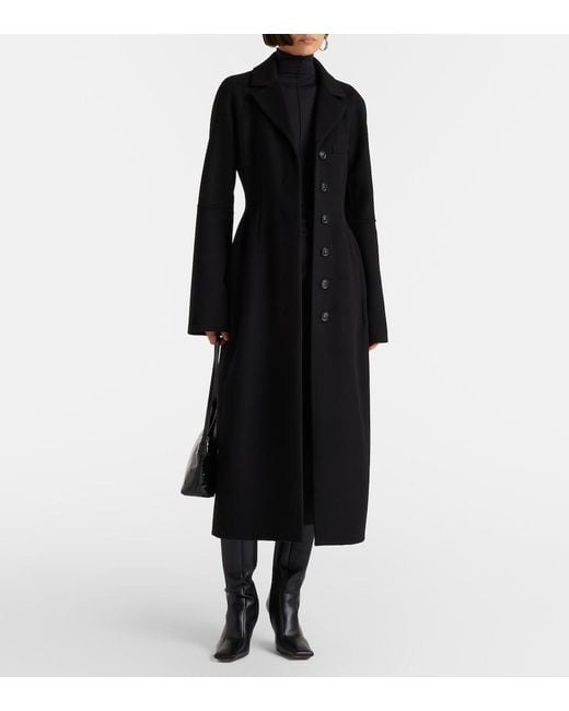 Sportmax Black Peplum Virgin Wool Coat