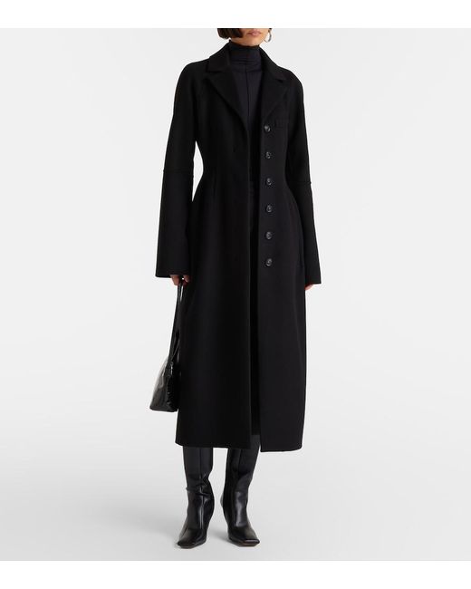 Sportmax Black Peplum Virgin Wool Coat
