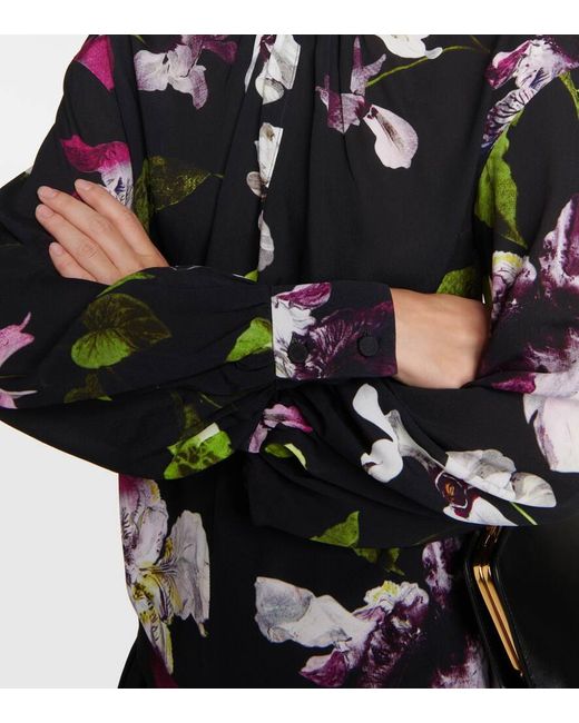 Blusa de crepe fruncida floral Erdem de color Black