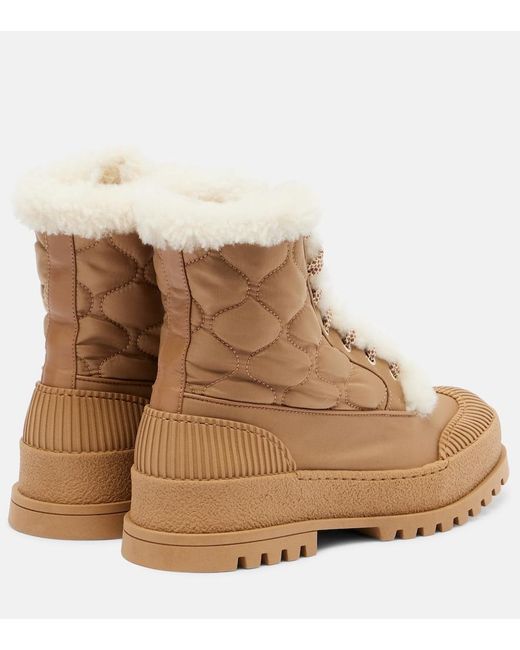 Aquazzura Natural Glacier Shearling-Lined Lace-Up Boots