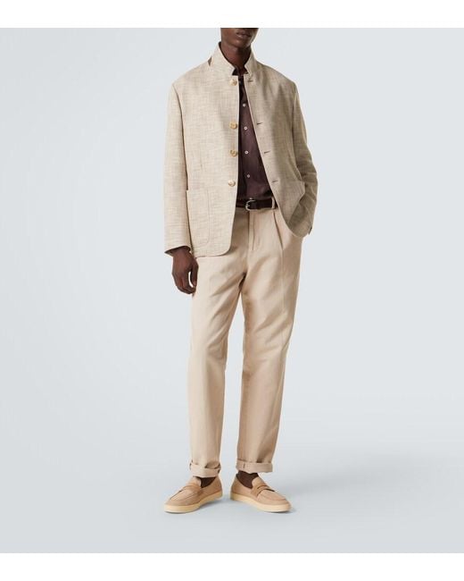 Canali White Woven Suede-Trimmed Penny Loafers for men
