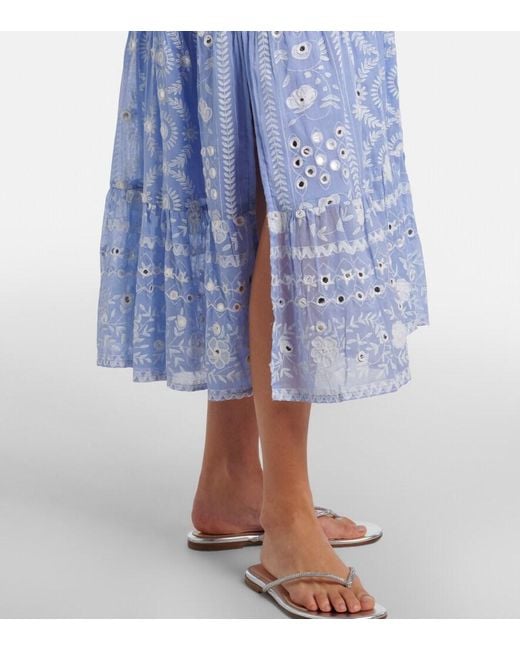 Juliet Dunn Blue Printed Sequined Cotton Midi Dress