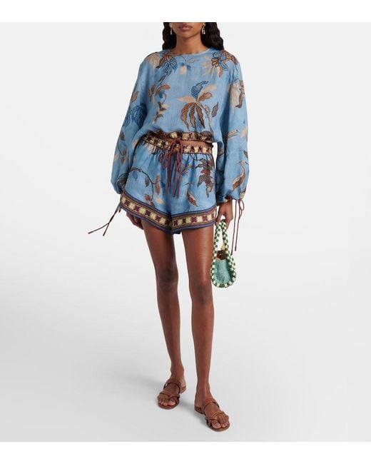 ALÉMAIS Blue Georgie Cropped Printed Top