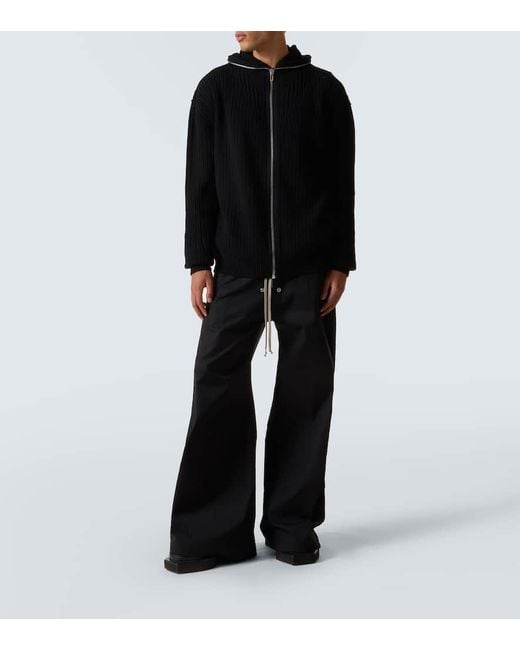 Rick Owens Black Ribbed-Knit Virgin Wool Zip-Up Sweater for men
