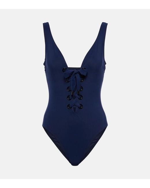 Karla Colletto Blue Lucy Lace-Up Swimsuit