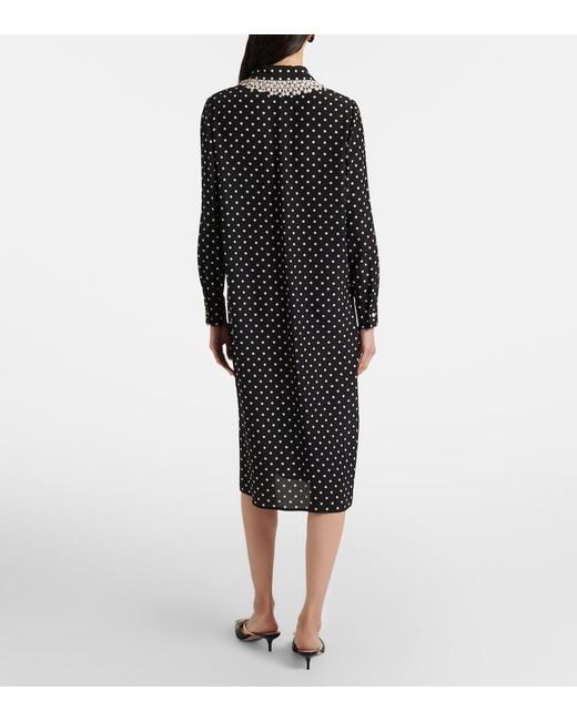 Valentino Black Polka-Dot Lace-Trimmed Silk Shirt Dress