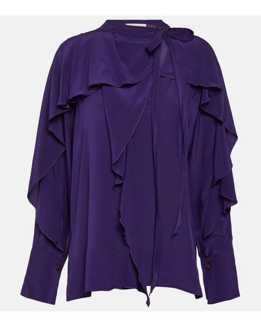 Victoria Beckham Purple Ruffled Silk Blouse