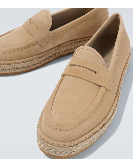 Giorgio Armani Natural Jute-Trimmed Suede Penny Loafers for men