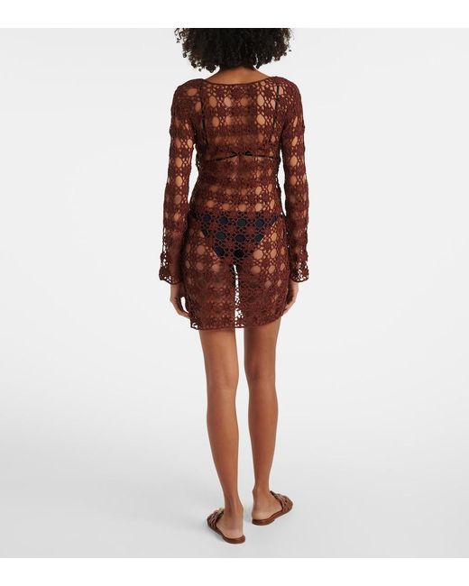 Anna Kosturova Red Crochet Cotton Minidress