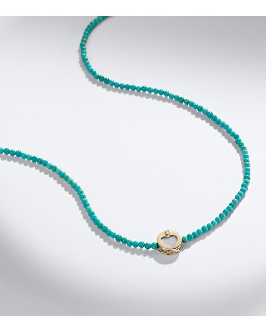 Sydney Evan Blue Icon Heart 14Kt Beaded Necklace With And Diamond