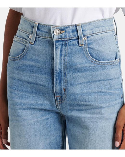SLVRLAKE Denim Blue London Cropped High-Rise Straight Jeans