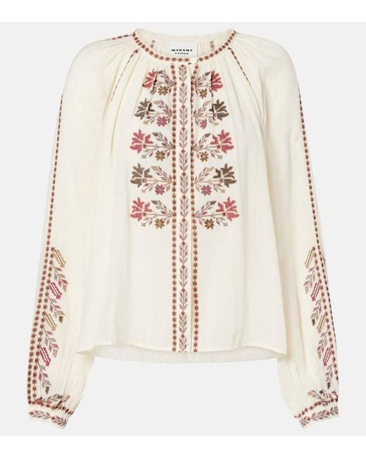 Isabel Marant Natural Bestickte Bluse Lynne Aus Baumwolle