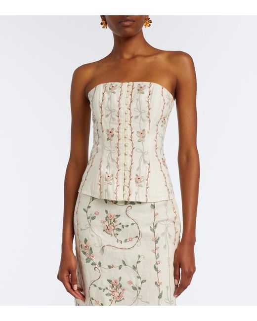 Agua Bendita Natural Abelia Floral Embroidered Linen Corset