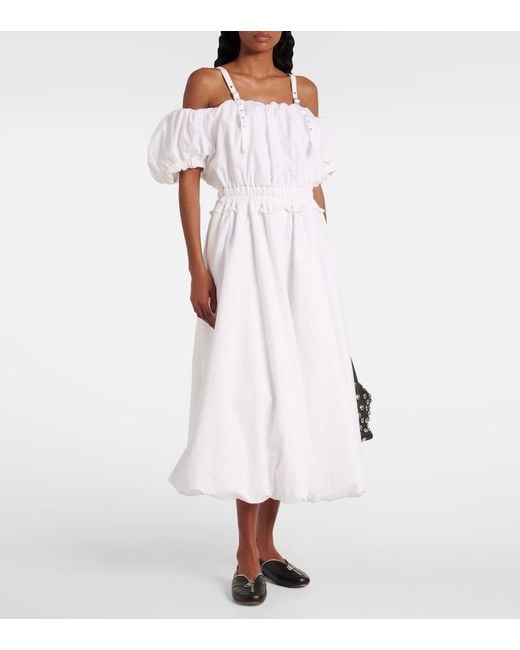 Noir Kei Ninomiya White Off-Shoulder Cotton Poplin Midi Dress