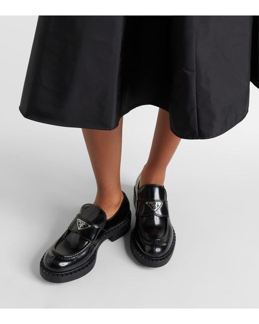 Prada Black Brushed Leather Loafers