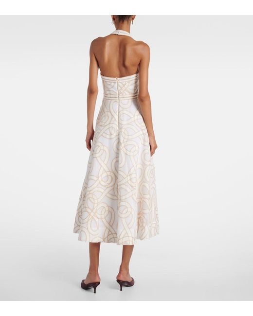 Rebecca Vallance White Irena Embroidered Halterneck Midi Dress