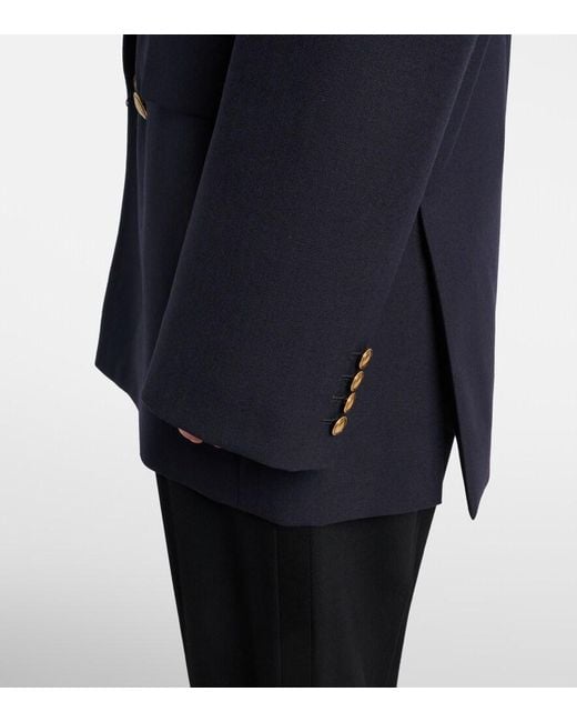 Saint Laurent Blue Double-Breasted Wool Chine Blazer