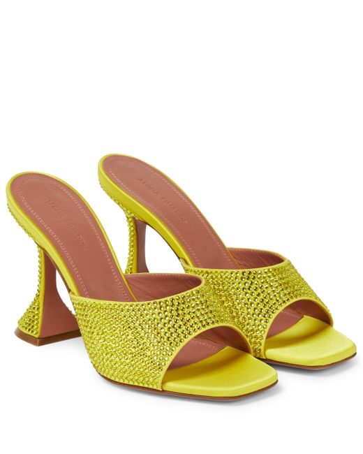 AMINA MUADDI Lupita Embellished Satin Sandals in Yellow | Lyst UK