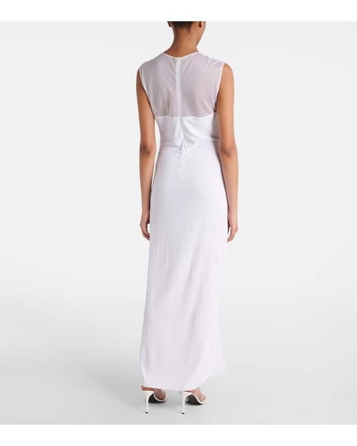 Alaïa White Mesh-Trimmed Maxi Dress