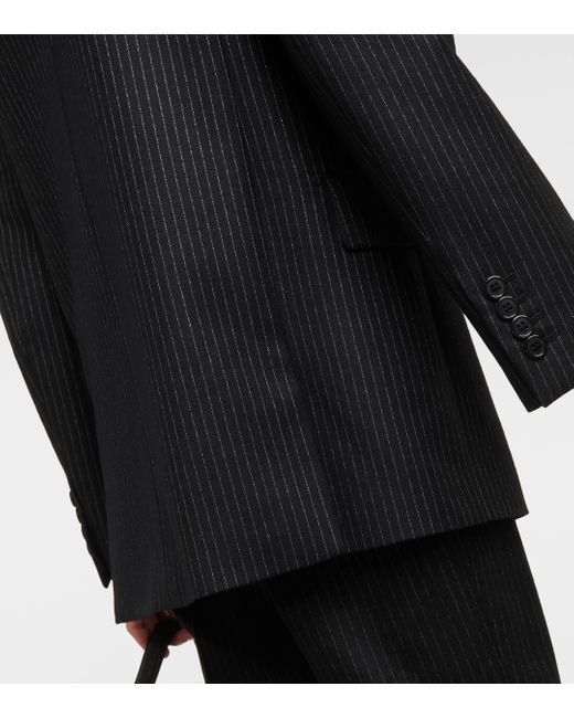 Saint Laurent Black Pinstripe Oversized Wool Blazer