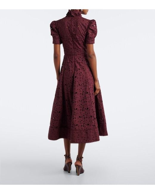 Rebecca Vallance Purple Kitsu Cotton Guipure Lace Midi Dress