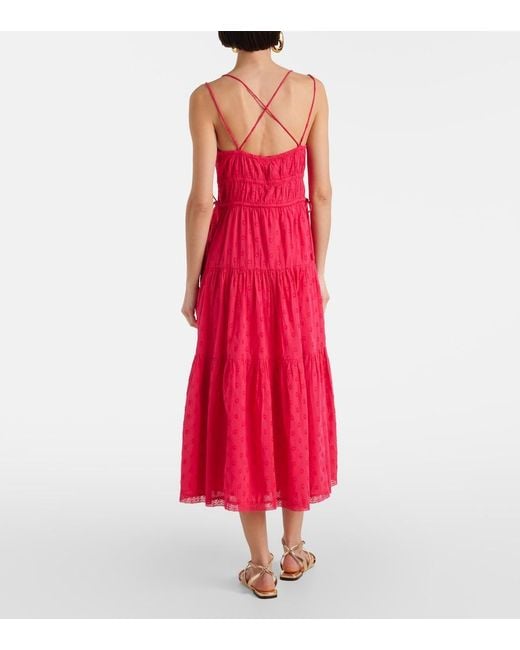 Ulla Johnson Red Freya Polka-Dot Cotton Dobby Midi Dress