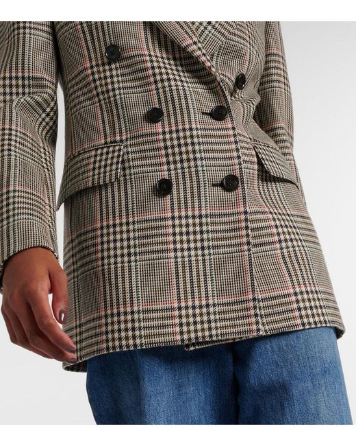 Chloé Gray Double-Breasted Checked Wool Blazer