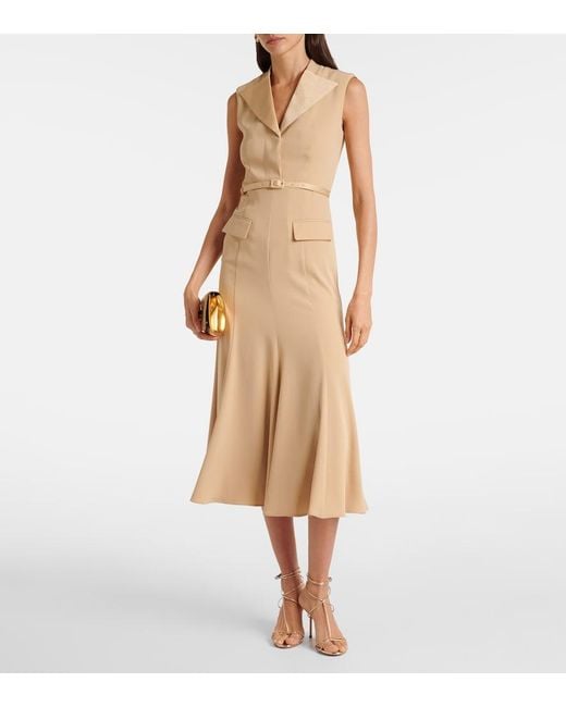 Roland Mouret Natural Belted Crepe Satin Midi Dress