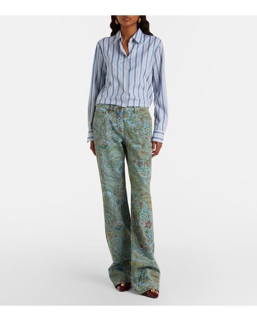 Etro Green Paisley Flared Jeans