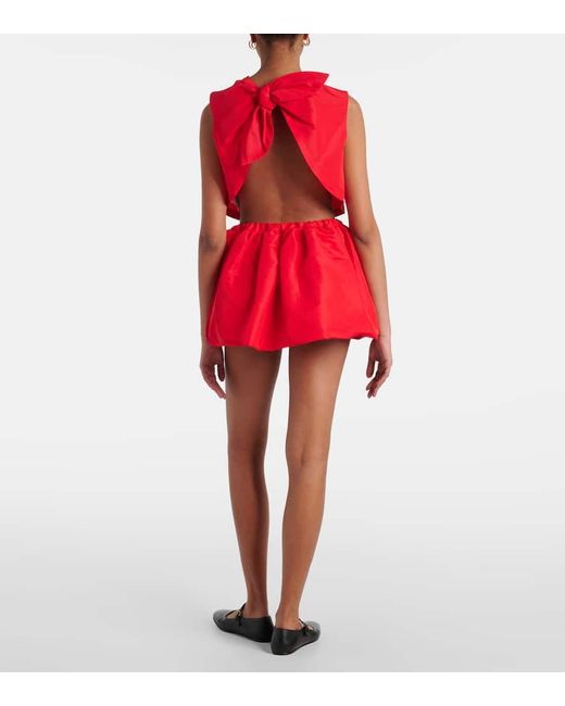 Patou Red Bow-Detail Open-Back Faille Crop Top