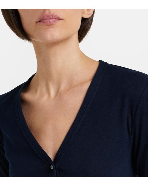 The Row Blue Cresp Ribbed-Knit Cotton Jersey Cardigan