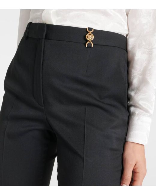 Versace Black High-rise Wool-blend Flared Pants