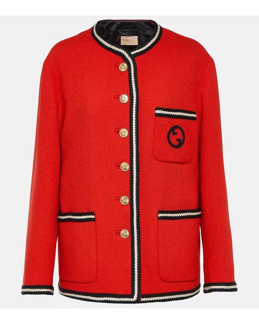 Giacca GG in tweed di misto lana di Gucci in Red