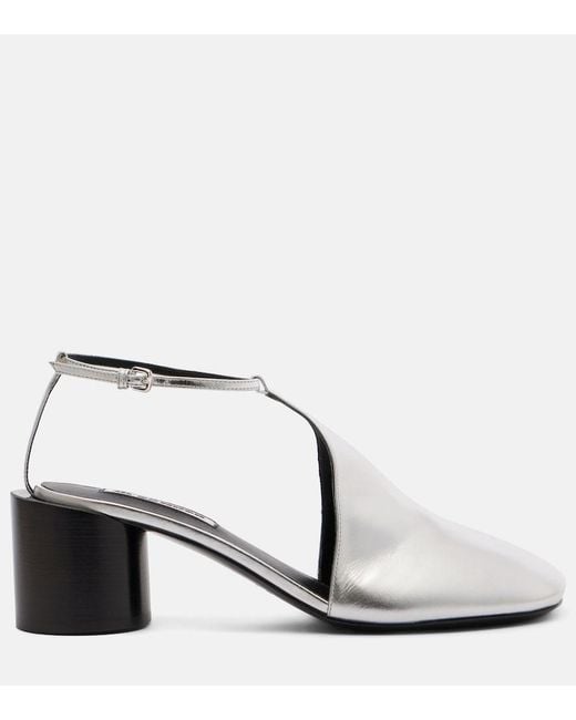 Jil Sander White Metallic Leather Pumps