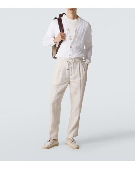 Brunello Cucinelli White Cotton And Linen Cardigan for men
