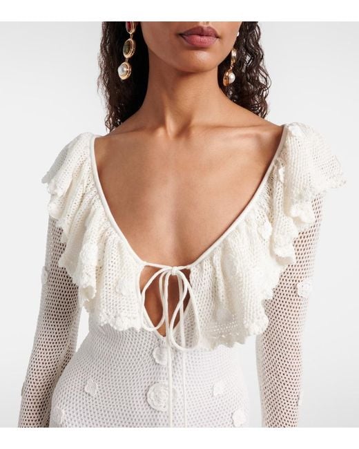 Self-Portrait White Embellished Cotton-Blend Maxi Dress