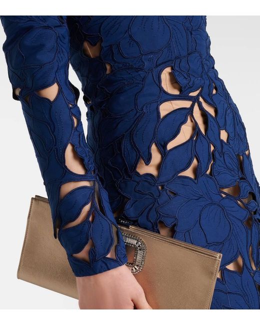 Costarellos Blue Off-Shoulder Guipure Lace Gown