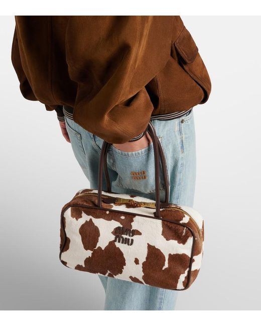 Miu Miu Brown Beau Cow-Print Calf Hair Shoulder Bag