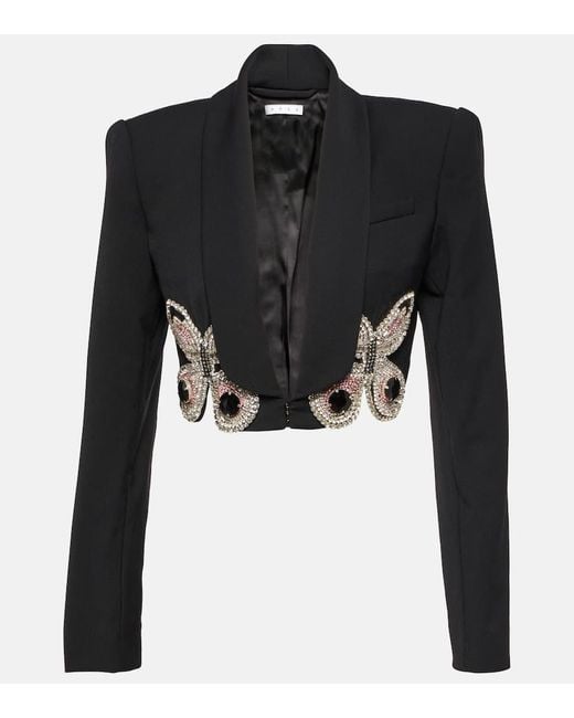 Blazer Cropped De Lana Con Cristales Area de color Black